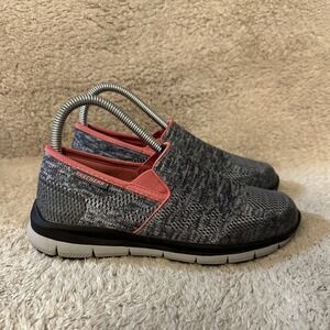 Skechers Work Slip Resistant Women's Gray Pink Knit Slip On Shoes Loafers Size 6
